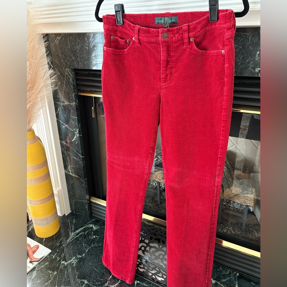 Ralph Lauren Classic Straight Slimming Red Corduroy Five Pocket Jeans